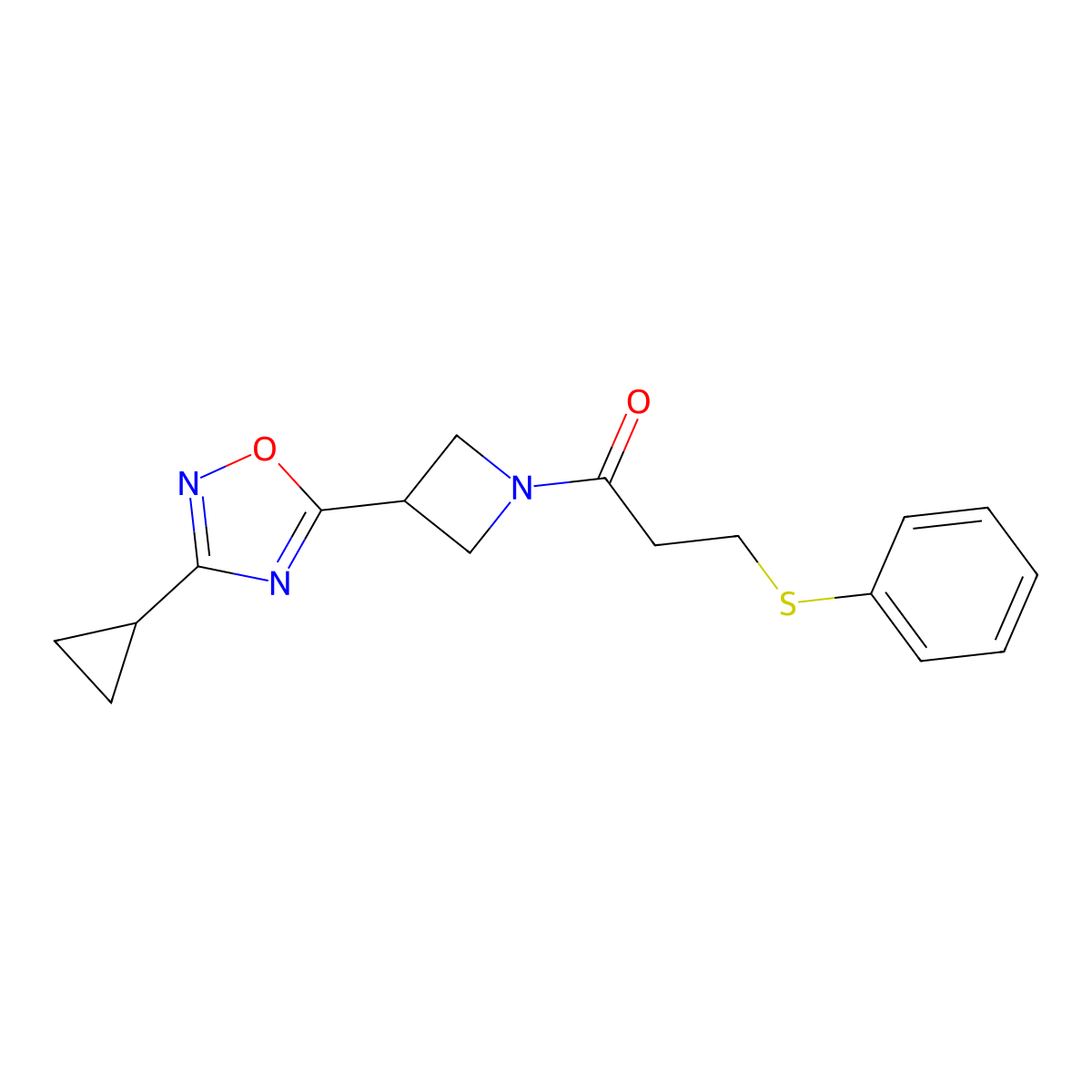 1-(3-(3-Cyclopropyl-1,2,4-oxadiazol-5-yl)azetidin-1-yl)-3-(phenylthio)propan-1-one molecular structure, CAS 1351634-16-6
