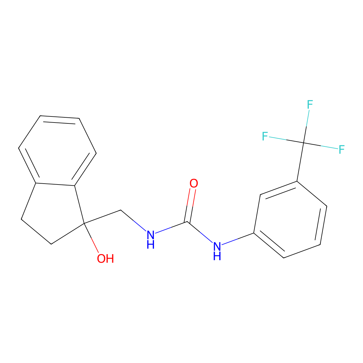 1-((1-hydroxy-2,3-dihydro-1H-inden-1-yl)methyl)-3-(3-(trifluoromethyl)phenyl)urea molecular structure, CAS 1351634-17-7