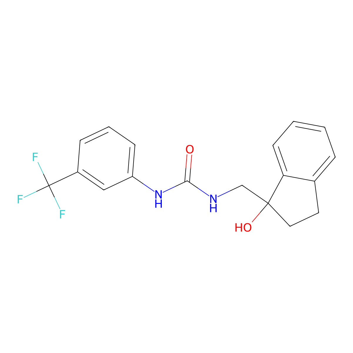 1-((1-hydroxy-2,3-dihydro-1H-inden-1-yl)methyl)-3-(3-(trifluoromethyl)phenyl)urea molecular structure, CAS 1351634-17-7