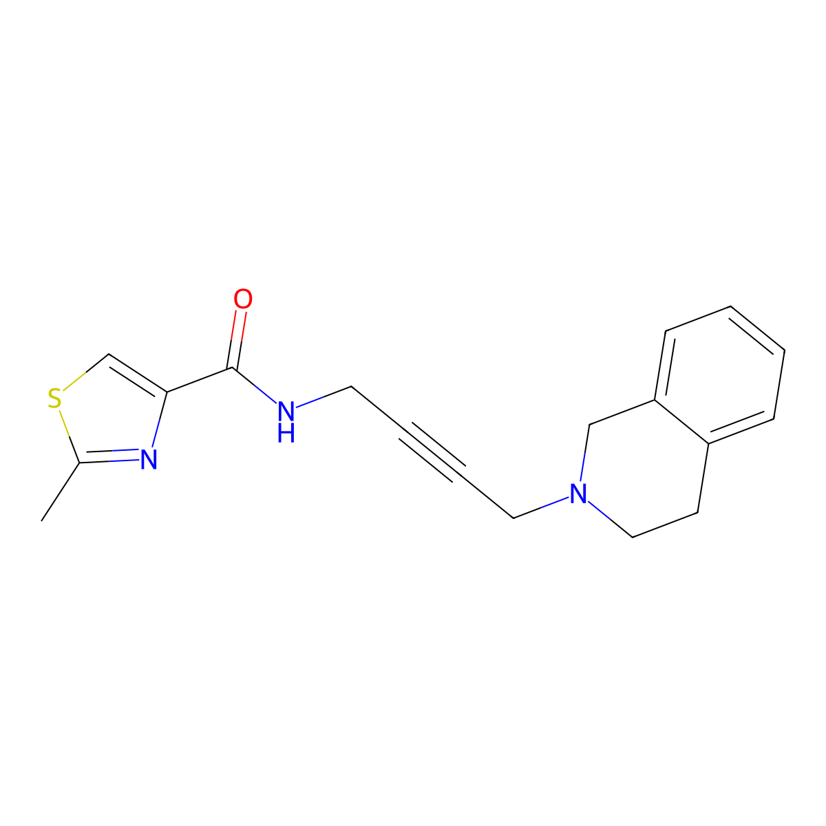 N-(4-(3,4-dihydroisoquinolin-2(1H)-yl)but-2-yn-1-yl)-2-methylthiazole-4-carboxamide molecular structure, CAS 1351634-23-5