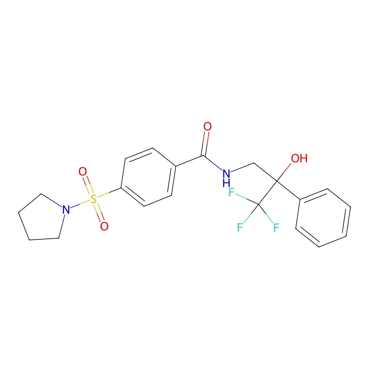 4-(pyrrolidin-1-ylsulfonyl)-N-(3,3,3-trifluoro-2-hydroxy-2-phenylpropyl)benzamide molecular structure, CAS 1351634-30-4