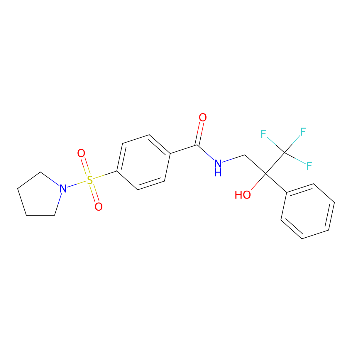 4-(pyrrolidin-1-ylsulfonyl)-N-(3,3,3-trifluoro-2-hydroxy-2-phenylpropyl)benzamide molecular structure, CAS 1351634-30-4