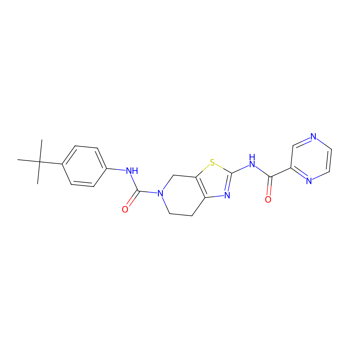 N-(4-(tert-butyl)phenyl)-2-(pyrazine-2-carboxamido)-6,7-dihydrothiazolo[5,4-c]pyridine-5(4H)-carboxamide molecular structure, CAS 1351634-32-6