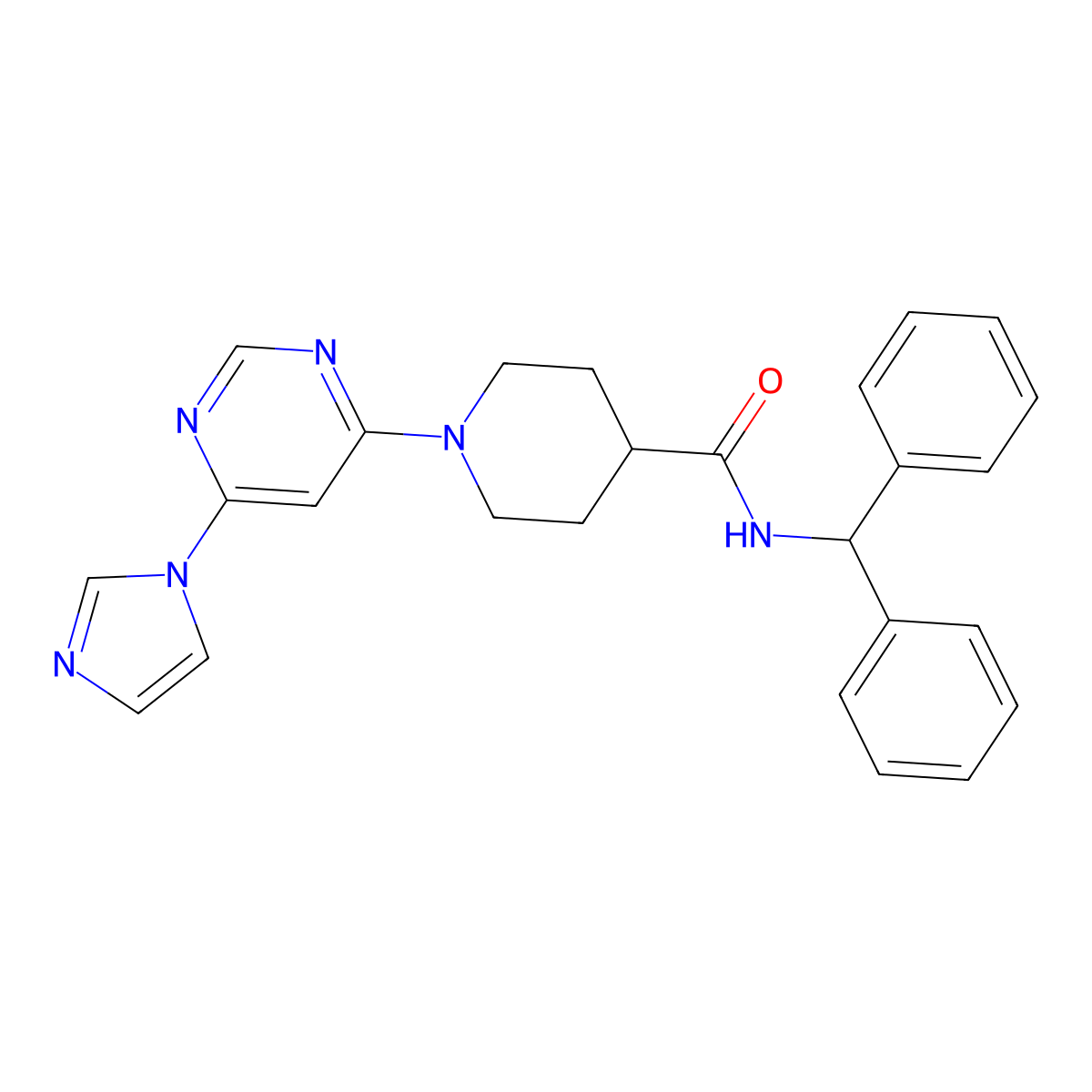 1-(6-(1H-imidazol-1-yl)pyrimidin-4-yl)-N-benzhydrylpiperidine-4-carboxamide molecular structure, CAS 1351634-35-9
