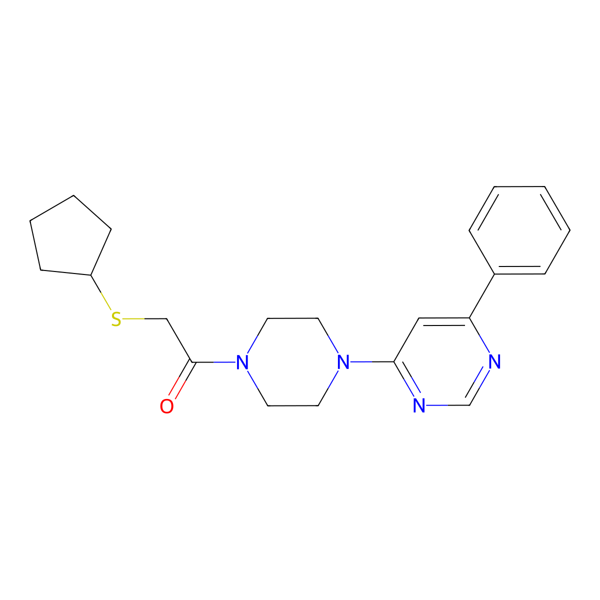 2-(Cyclopentylthio)-1-(4-(6-phenylpyrimidin-4-yl)piperazin-1-yl)ethanone molecular structure, CAS 1351634-36-0