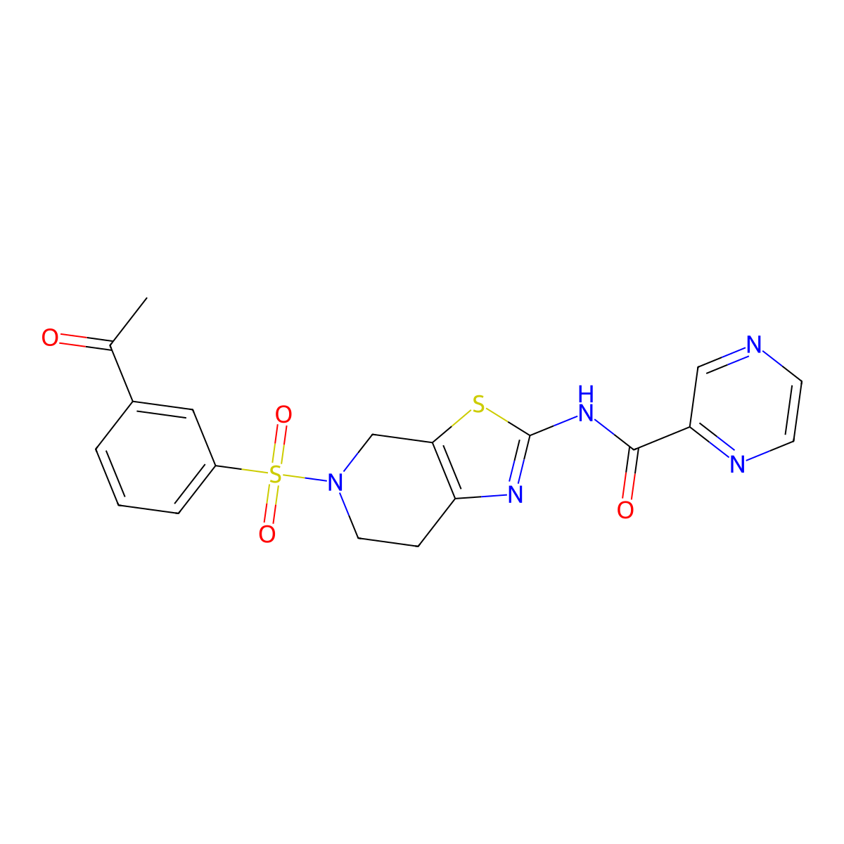 N-(5-((3-acetylphenyl)sulfonyl)-4,5,6,7-tetrahydrothiazolo[5,4-c]pyridin-2-yl)pyrazine-2-carboxamide molecular structure, CAS 1351634-40-6