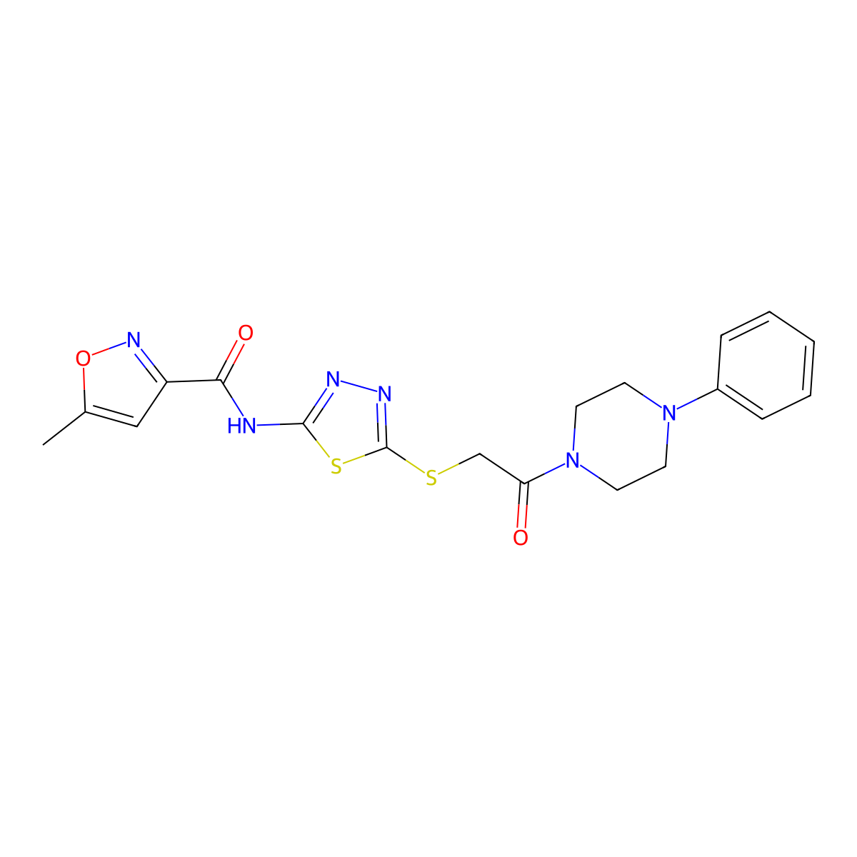 5-methyl-N-(5-((2-oxo-2-(4-phenylpiperazin-1-yl)ethyl)thio)-1,3,4-thiadiazol-2-yl)isoxazole-3-carboxamide molecular structure, CAS 1351634-44-0