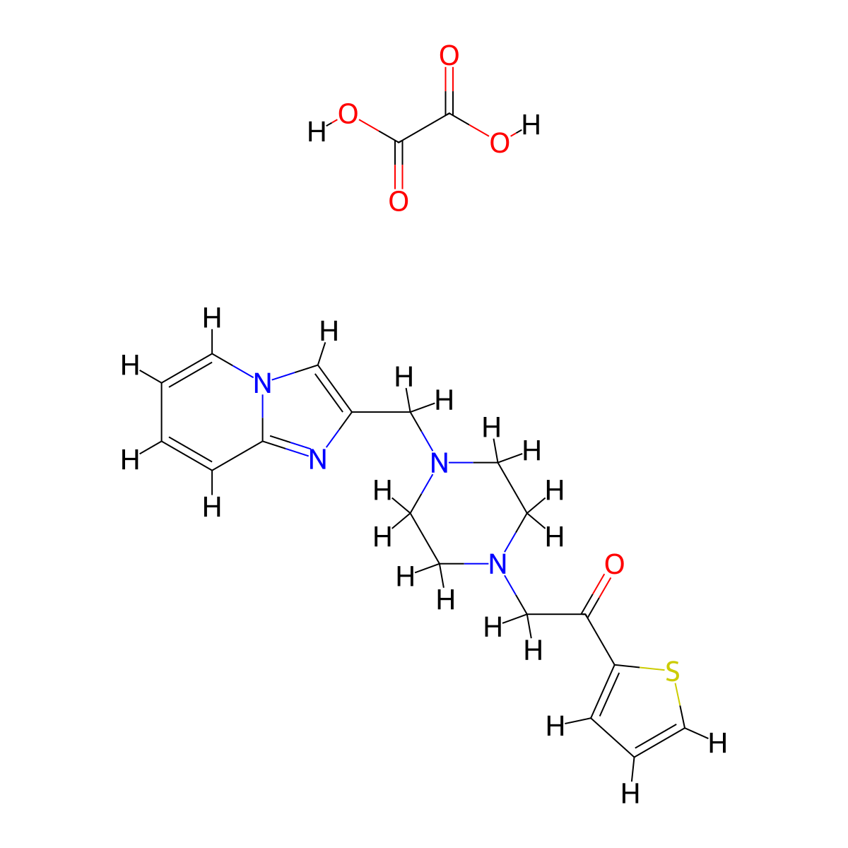2-(4-(Imidazo[1,2-a]pyridin-2-ylmethyl)piperazin-1-yl)-1-(thiophen-2-yl)ethanone oxalate molecular structure, CAS 1351634-49-5