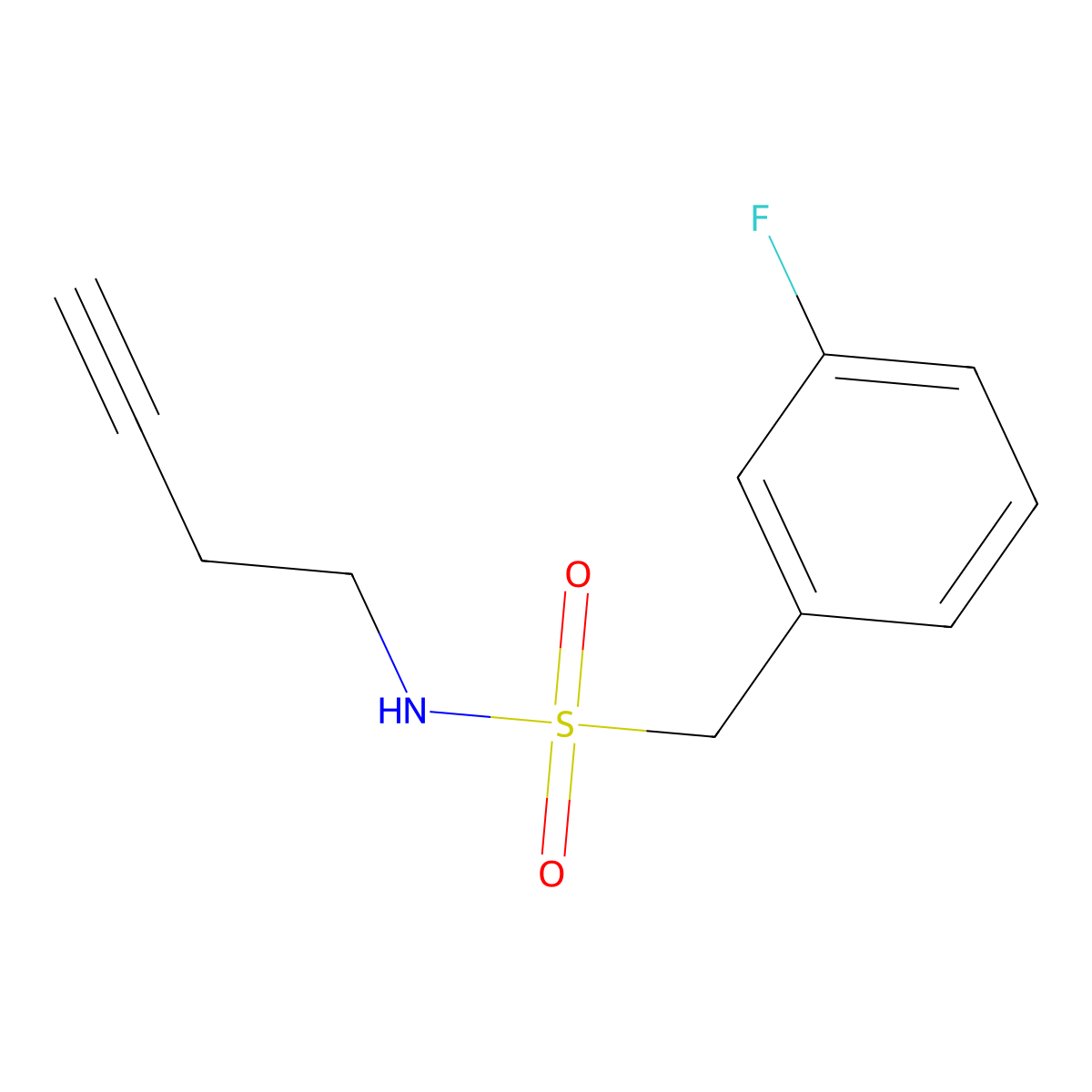 N-(but-3-yn-1-yl)-1-(3-fluorophenyl)methanesulfonamide molecular structure, CAS 1351634-60-0