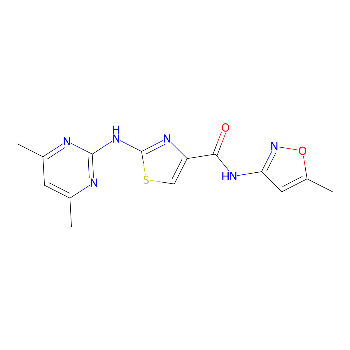 2-((4,6-dimethylpyrimidin-2-yl)amino)-N-(5-methylisoxazol-3-yl)thiazole-4-carboxamide molecular structure, CAS 1351634-62-2