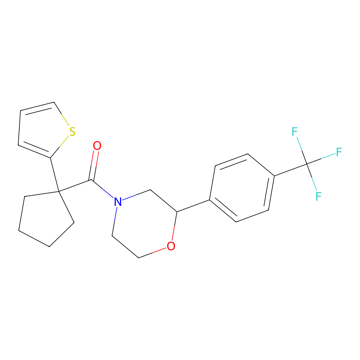 (1-(Thiophen-2-yl)cyclopentyl)(2-(4-(trifluoromethyl)phenyl)morpholino)methanone molecular structure, CAS 1351634-65-5