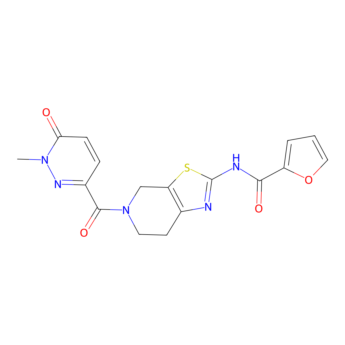 N-(5-(1-methyl-6-oxo-1,6-dihydropyridazine-3-carbonyl)-4,5,6,7-tetrahydrothiazolo[5,4-c]pyridin-2-yl)furan-2-carboxamide molecular structure, CAS 1351634-72-4