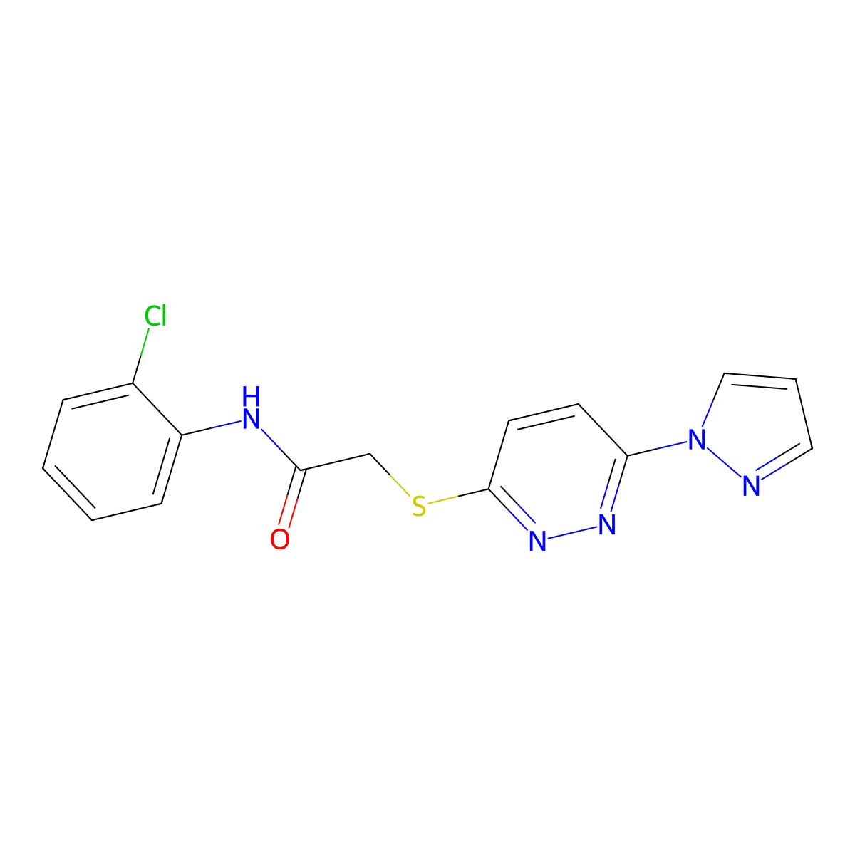 2-((6-(1H-pyrazol-1-yl)pyridazin-3-yl)thio)-N-(2-chlorophenyl)acetamide molecular structure, CAS 1351634-74-6