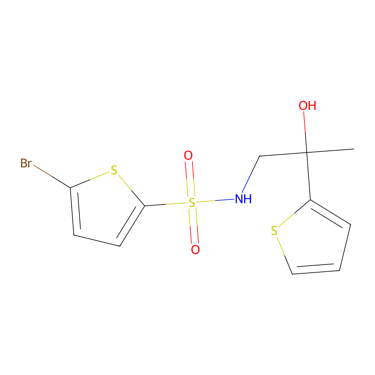 5-bromo-N-(2-hydroxy-2-(thiophen-2-yl)propyl)thiophene-2-sulfonamide molecular structure, CAS 1351634-77-9