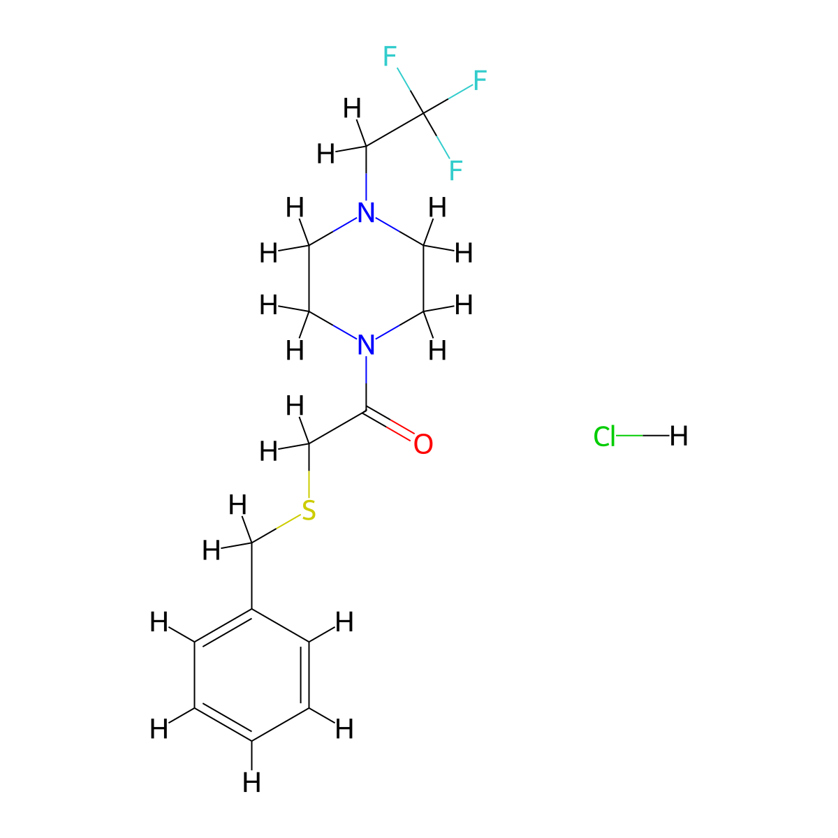 2-(Benzylthio)-1-(4-(2,2,2-trifluoroethyl)piperazin-1-yl)ethanone hydrochloride molecular structure, CAS 1351634-80-4