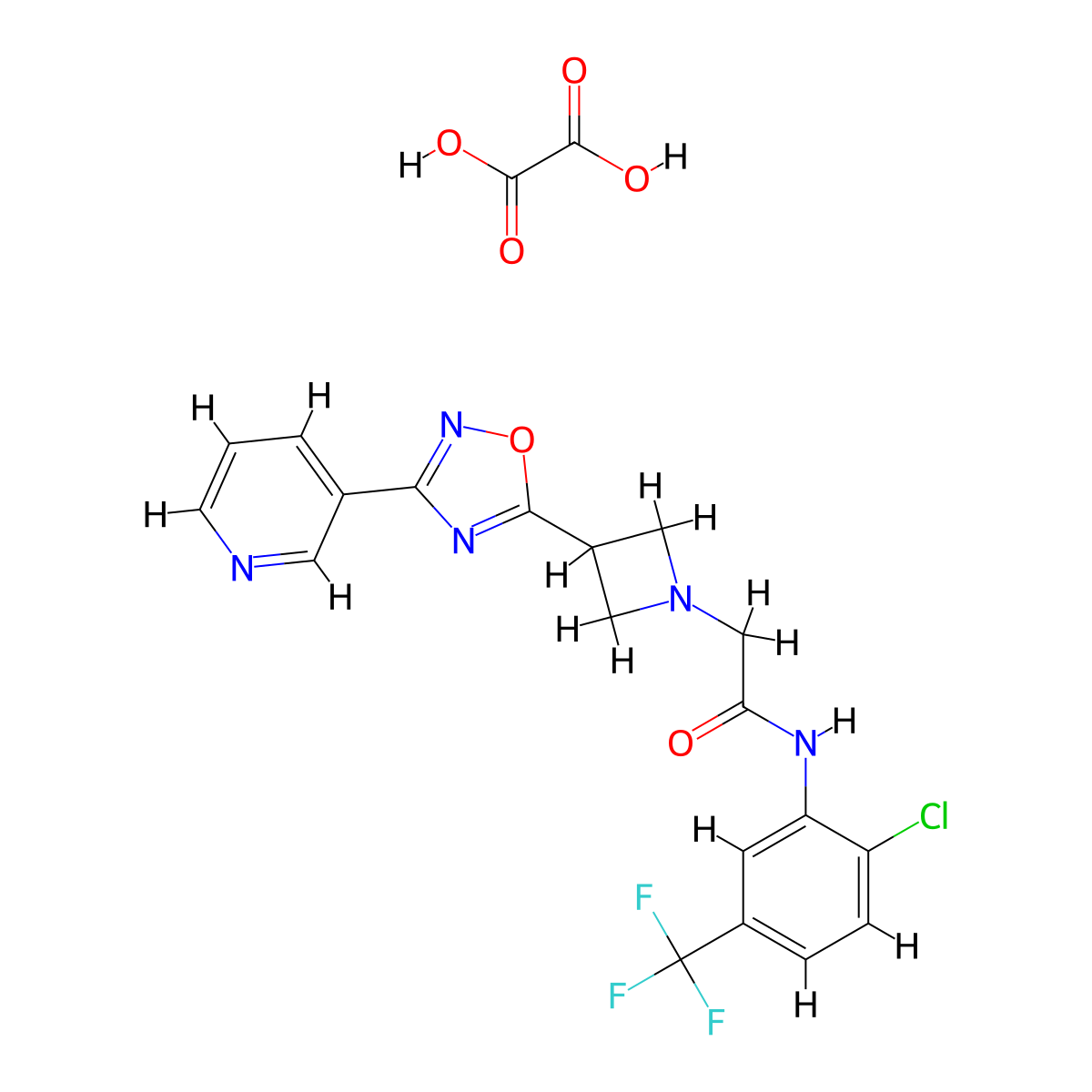 N-(2-chloro-5-(trifluoromethyl)phenyl)-2-(3-(3-(pyridin-3-yl)-1,2,4-oxadiazol-5-yl)azetidin-1-yl)acetamide oxalate molecular structure, CAS 1351634-94-0