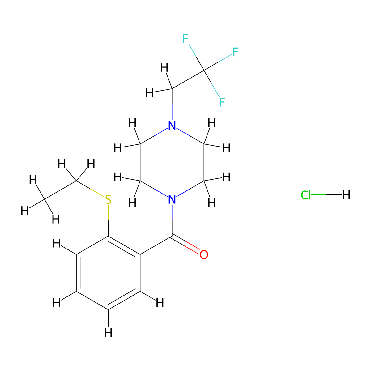 (2-(Ethylthio)phenyl)(4-(2,2,2-trifluoroethyl)piperazin-1-yl)methanone hydrochloride molecular structure, CAS 1351634-96-2