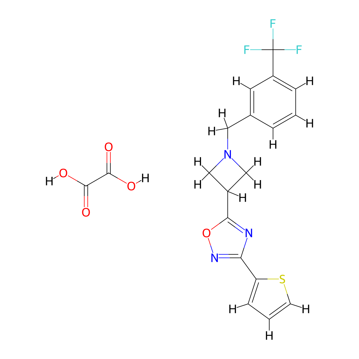 3-(Thiophen-2-yl)-5-(1-(3-(trifluoromethyl)benzyl)azetidin-3-yl)-1,2,4-oxadiazole oxalate molecular structure, CAS 1351635-00-1