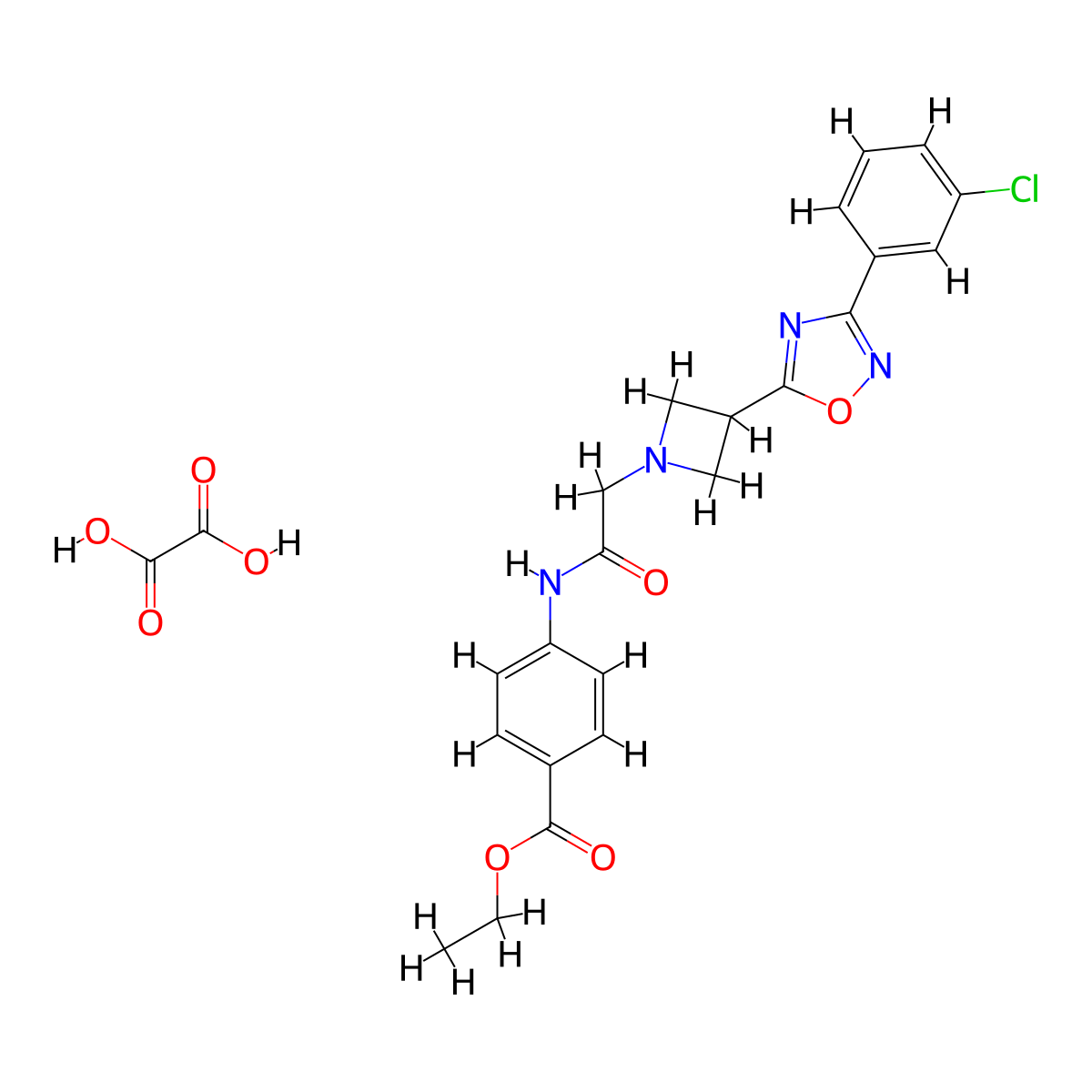 Ethyl 4-(2-(3-(3-(3-chlorophenyl)-1,2,4-oxadiazol-5-yl)azetidin-1-yl)acetamido)benzoate oxalate molecular structure, CAS 1351635-11-4