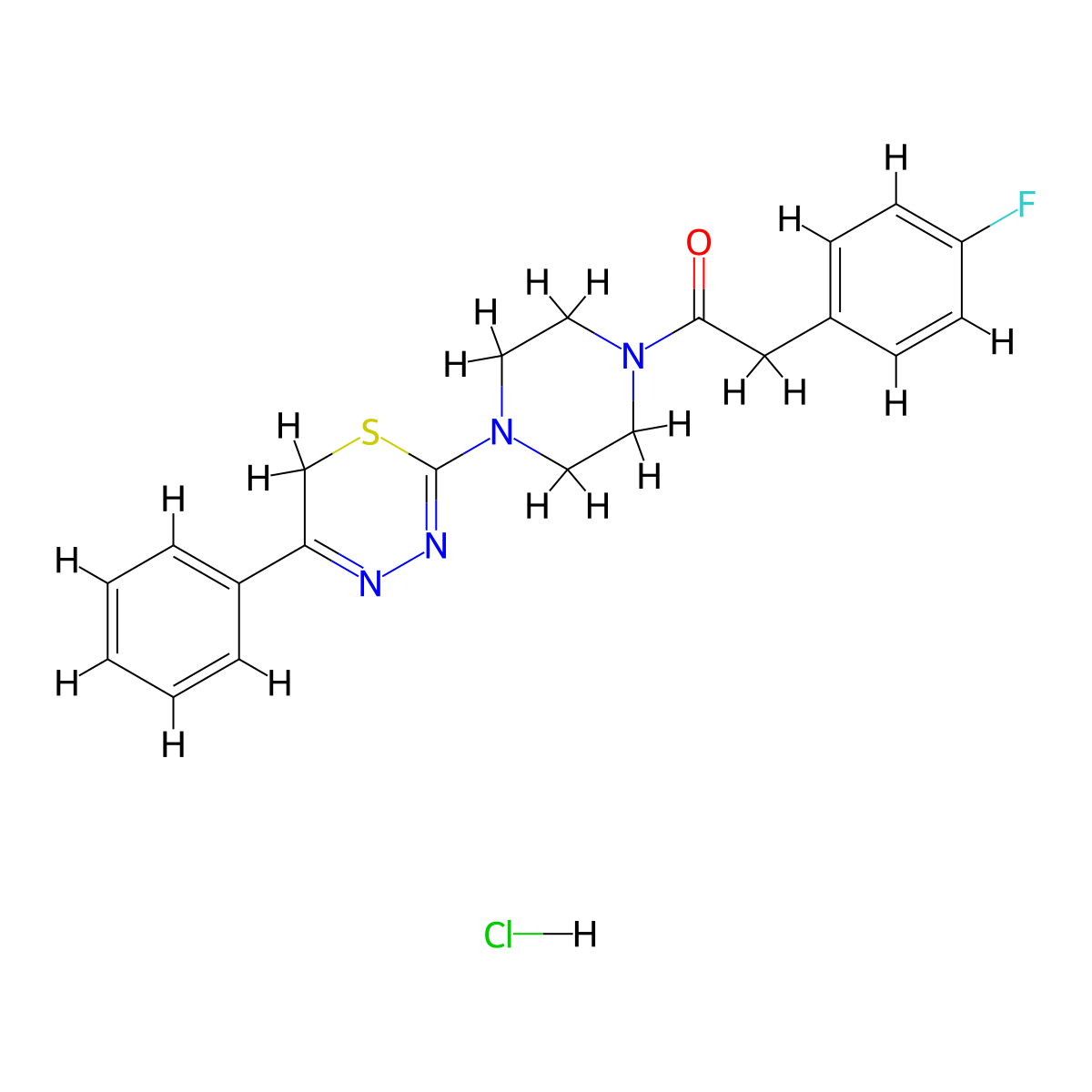 2-(4-fluorophenyl)-1-(4-(5-phenyl-6H-1,3,4-thiadiazin-2-yl)piperazin-1-yl)ethanone hydrochloride molecular structure, CAS 1351635-14-7