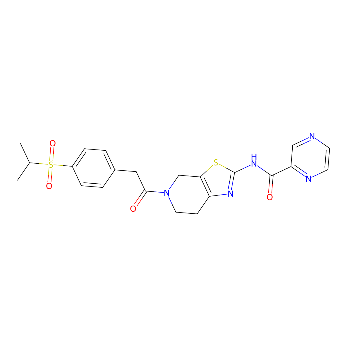 N-(5-(2-(4-(isopropylsulfonyl)phenyl)acetyl)-4,5,6,7-tetrahydrothiazolo[5,4-c]pyridin-2-yl)pyrazine-2-carboxamide molecular structure, CAS 1351635-16-9