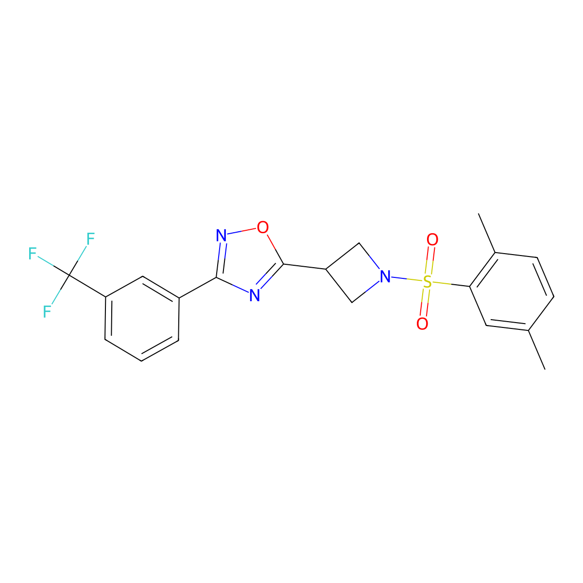 5-(1-((2,5-Dimethylphenyl)sulfonyl)azetidin-3-yl)-3-(3-(trifluoromethyl)phenyl)-1,2,4-oxadiazole molecular structure, CAS 1351635-19-2