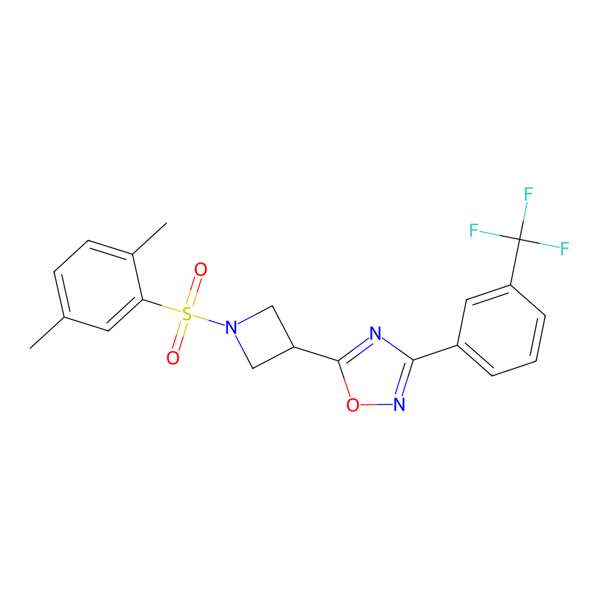 5-(1-((2,5-Dimethylphenyl)sulfonyl)azetidin-3-yl)-3-(3-(trifluoromethyl)phenyl)-1,2,4-oxadiazole molecular structure, CAS 1351635-19-2