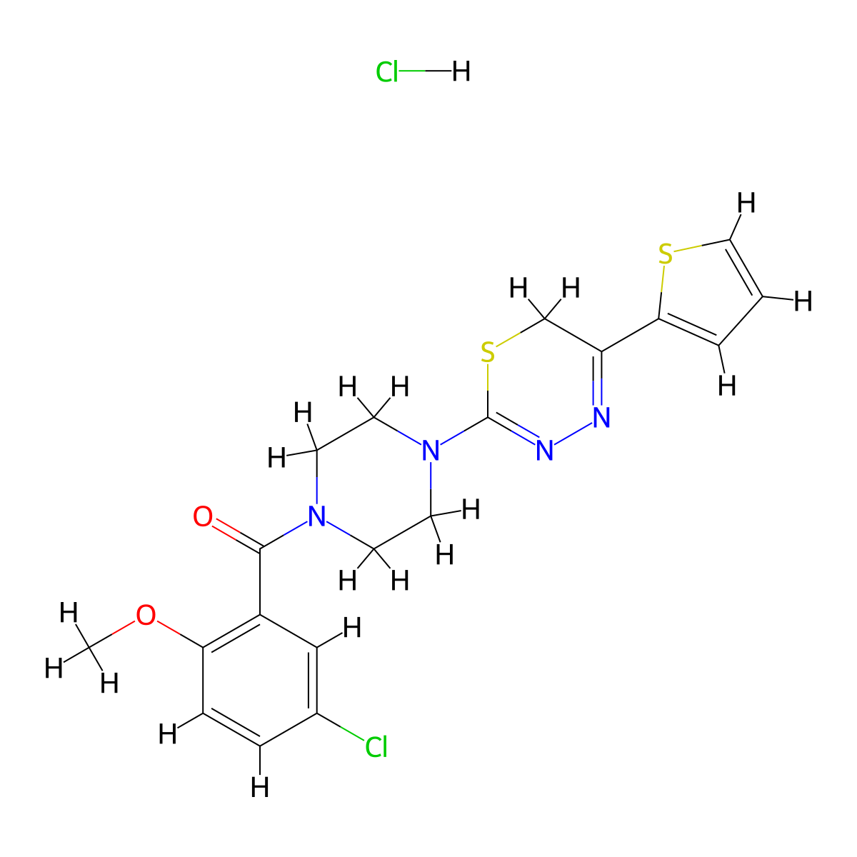 (5-chloro-2-methoxyphenyl)(4-(5-(thiophen-2-yl)-6H-1,3,4-thiadiazin-2-yl)piperazin-1-yl)methanone hydrochloride molecular structure, CAS 1351635-22-7