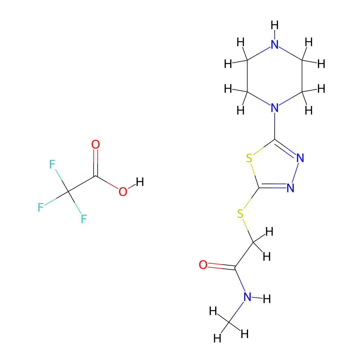 N-methyl-2-[(5-piperazin-1-yl-1,3,4-thiadiazol-2-yl)thio]acetamide trifluoroacetate molecular structure, CAS 1351635-26-1