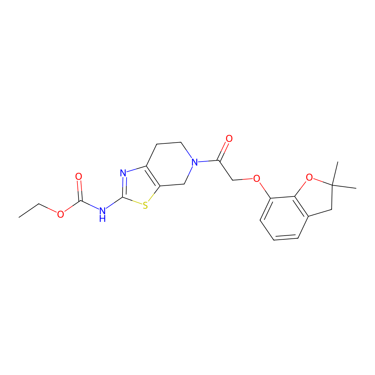 Ethyl (5-(2-((2,2-dimethyl-2,3-dihydrobenzofuran-7-yl)oxy)acetyl)-4,5,6,7-tetrahydrothiazolo[5,4-c]pyridin-2-yl)carbamate molecular structure, CAS 1351635-31-8