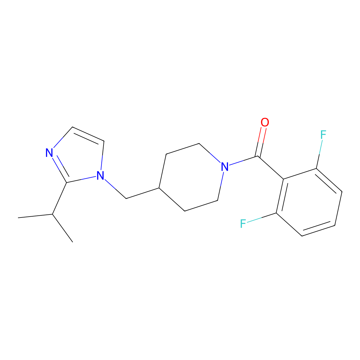 (2,6-difluorophenyl)(4-((2-isopropyl-1H-imidazol-1-yl)methyl)piperidin-1-yl)methanone molecular structure, CAS 1351635-51-2