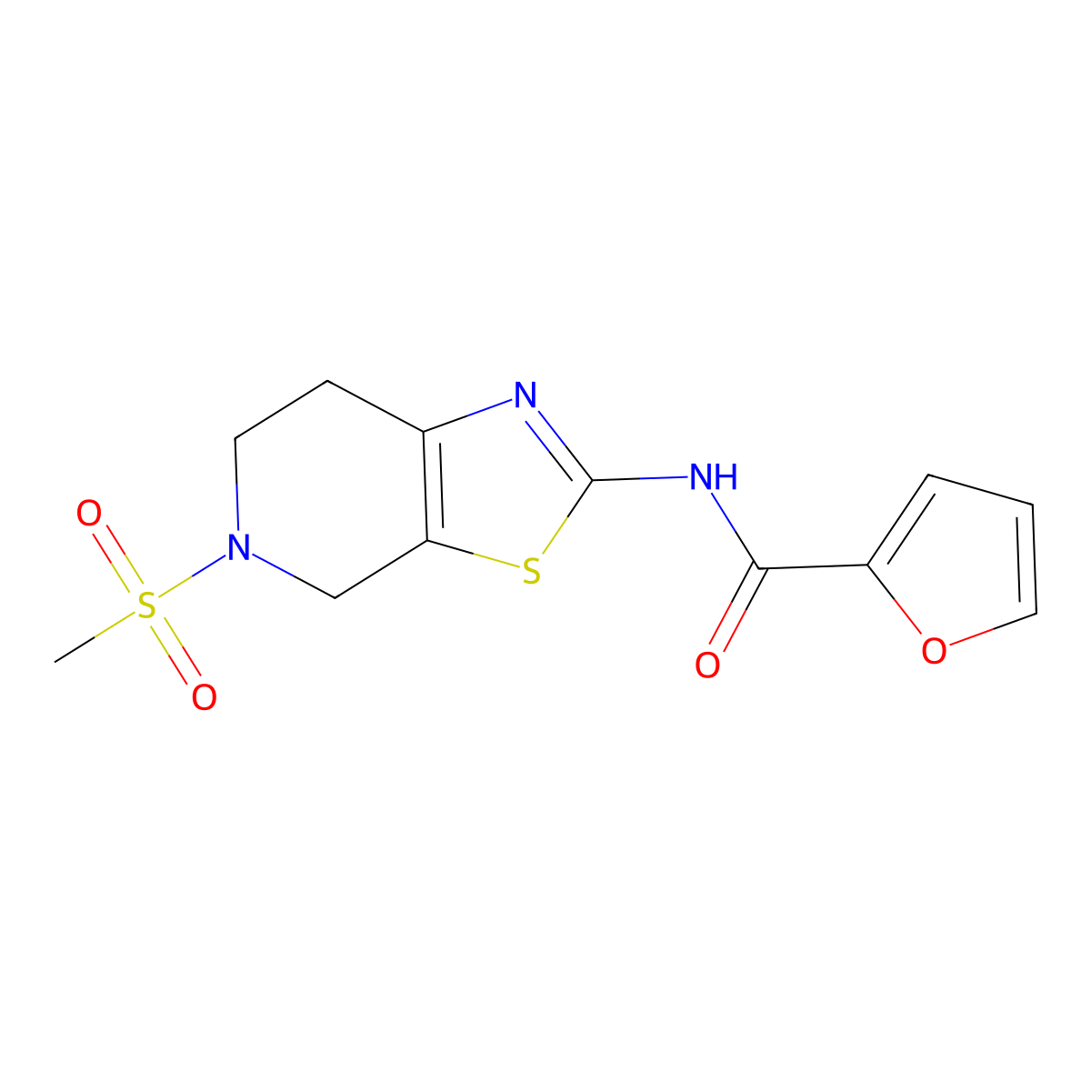 N-(5-(methylsulfonyl)-4,5,6,7-tetrahydrothiazolo[5,4-c]pyridin-2-yl)furan-2-carboxamide molecular structure, CAS 1351635-52-3