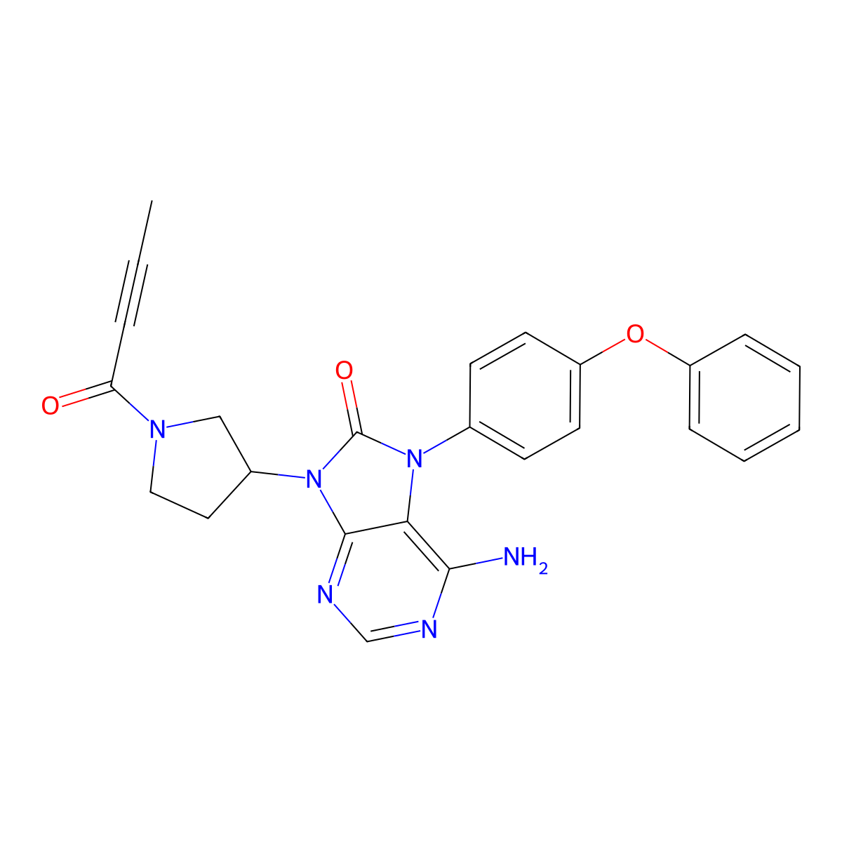 6-Amino-9-(1-(but-2-ynoyl)pyrrolidin-3-yl)-7-(4-phenoxyphenyl)-7H-purin-8(9H)-one molecular structure, CAS 1351636-25-3