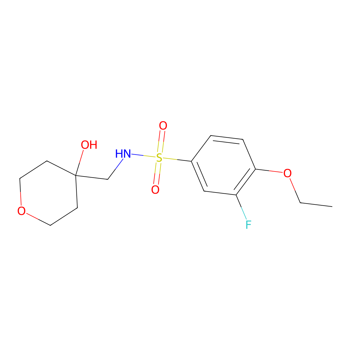 4-ethoxy-3-fluoro-N-((4-hydroxytetrahydro-2H-pyran-4-yl)methyl)benzenesulfonamide molecular structure, CAS 1351640-89-5