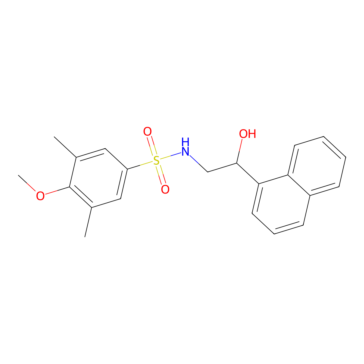 N-(2-hydroxy-2-(naphthalen-1-yl)ethyl)-4-methoxy-3,5-dimethylbenzenesulfonamide molecular structure, CAS 1351640-91-9