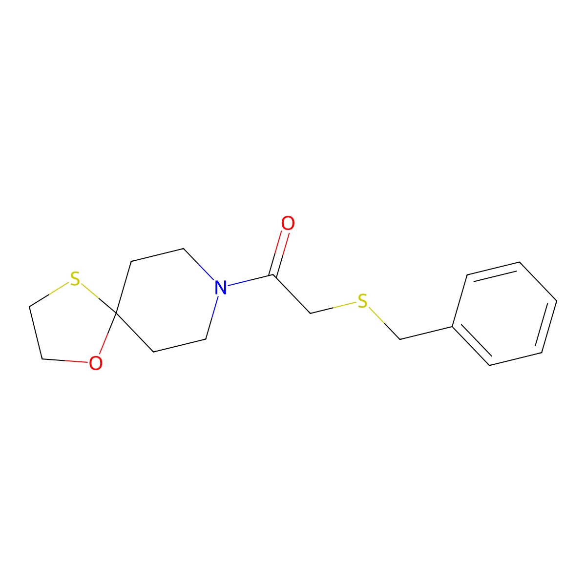 2-(Benzylthio)-1-(1-oxa-4-thia-8-azaspiro[4.5]decan-8-yl)ethanone molecular structure, CAS 1351640-93-1