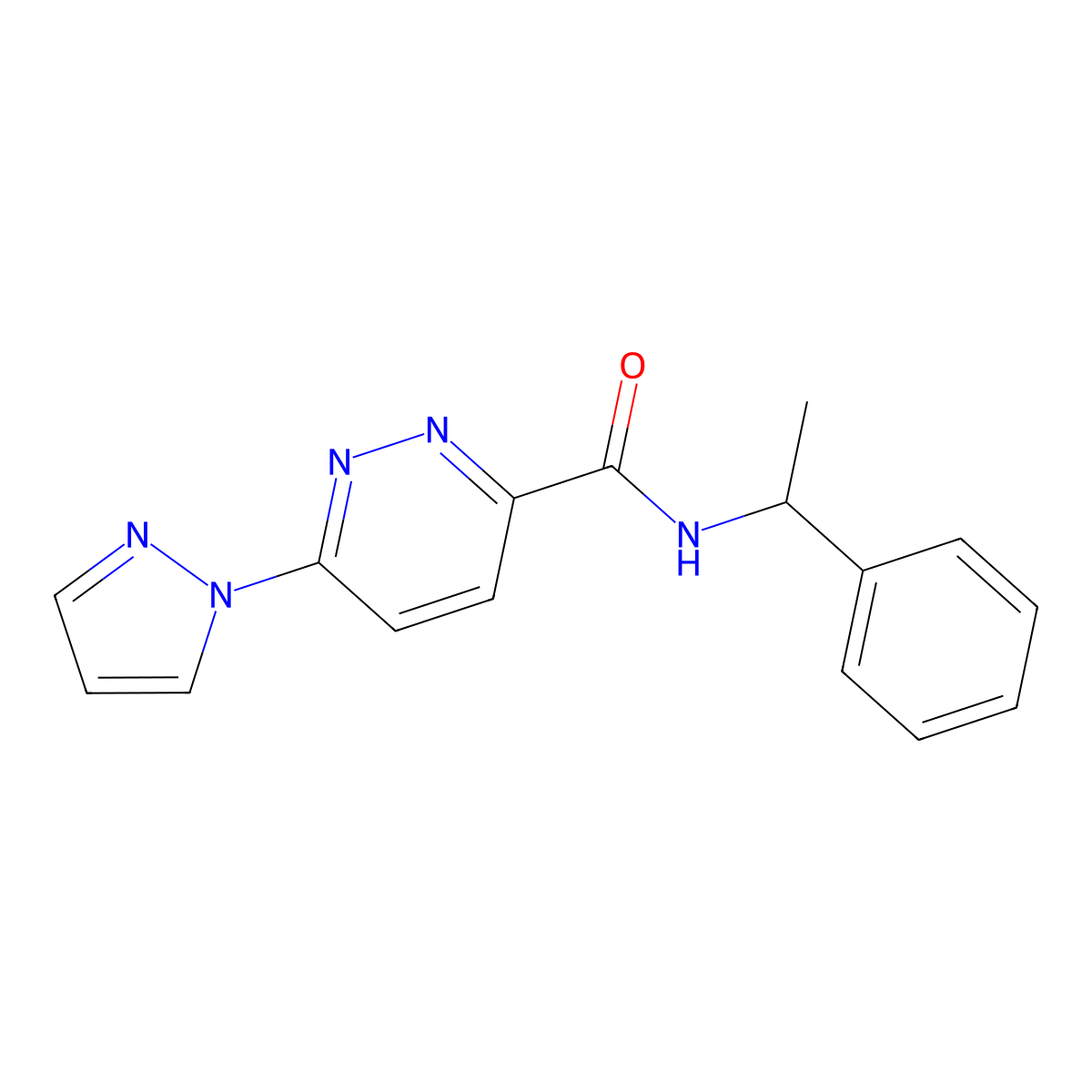 N-(1-phenylethyl)-6-(1H-pyrazol-1-yl)pyridazine-3-carboxamide molecular structure, CAS 1351641-02-5