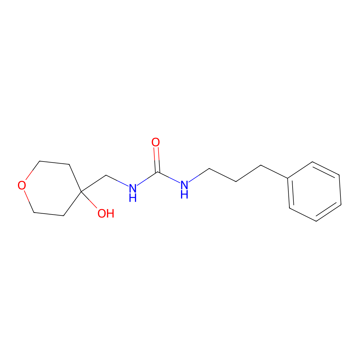 1-((4-hydroxytetrahydro-2H-pyran-4-yl)methyl)-3-(3-phenylpropyl)urea molecular structure, CAS 1351641-04-7