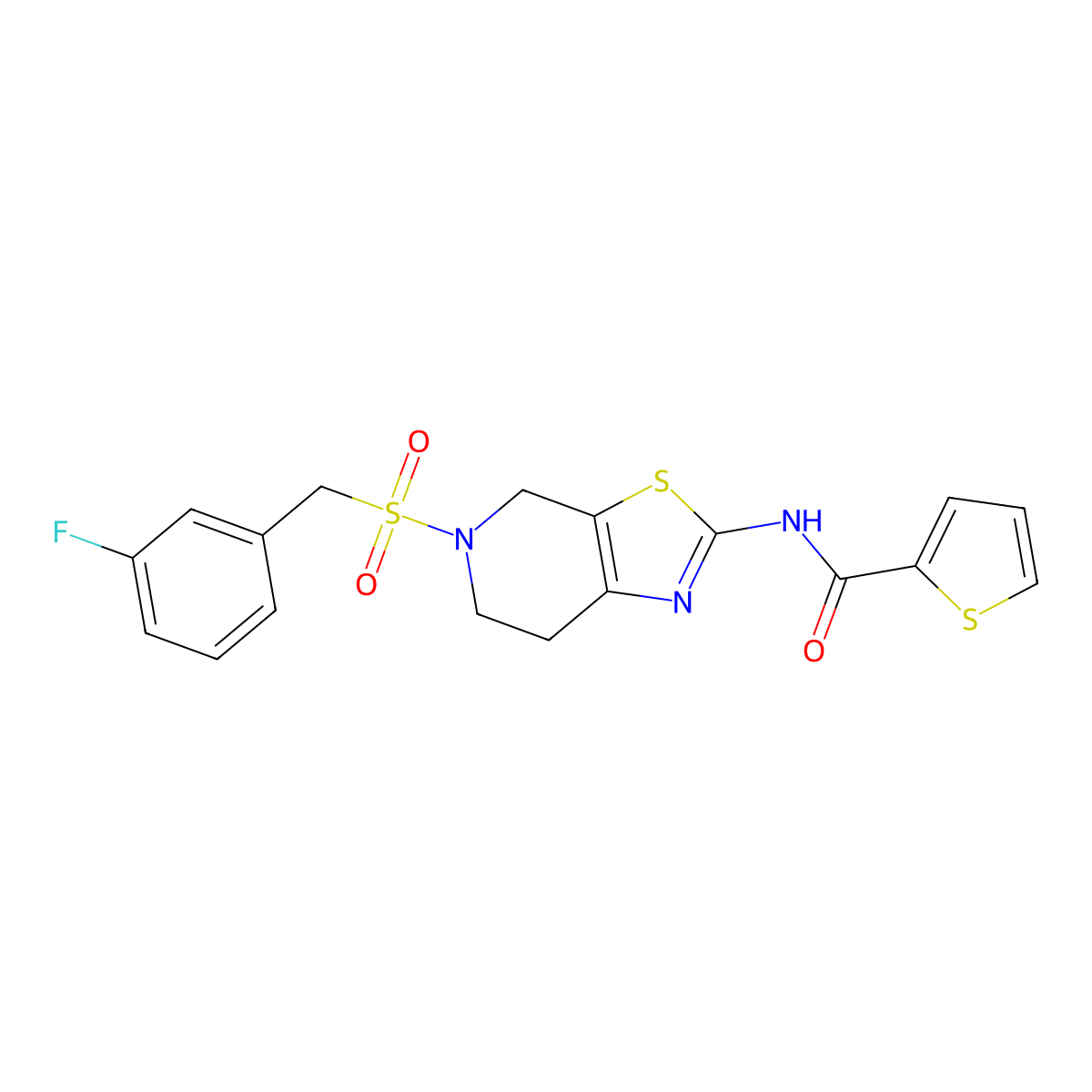 N-(5-((3-fluorobenzyl)sulfonyl)-4,5,6,7-tetrahydrothiazolo[5,4-c]pyridin-2-yl)thiophene-2-carboxamide molecular structure, CAS 1351641-08-1