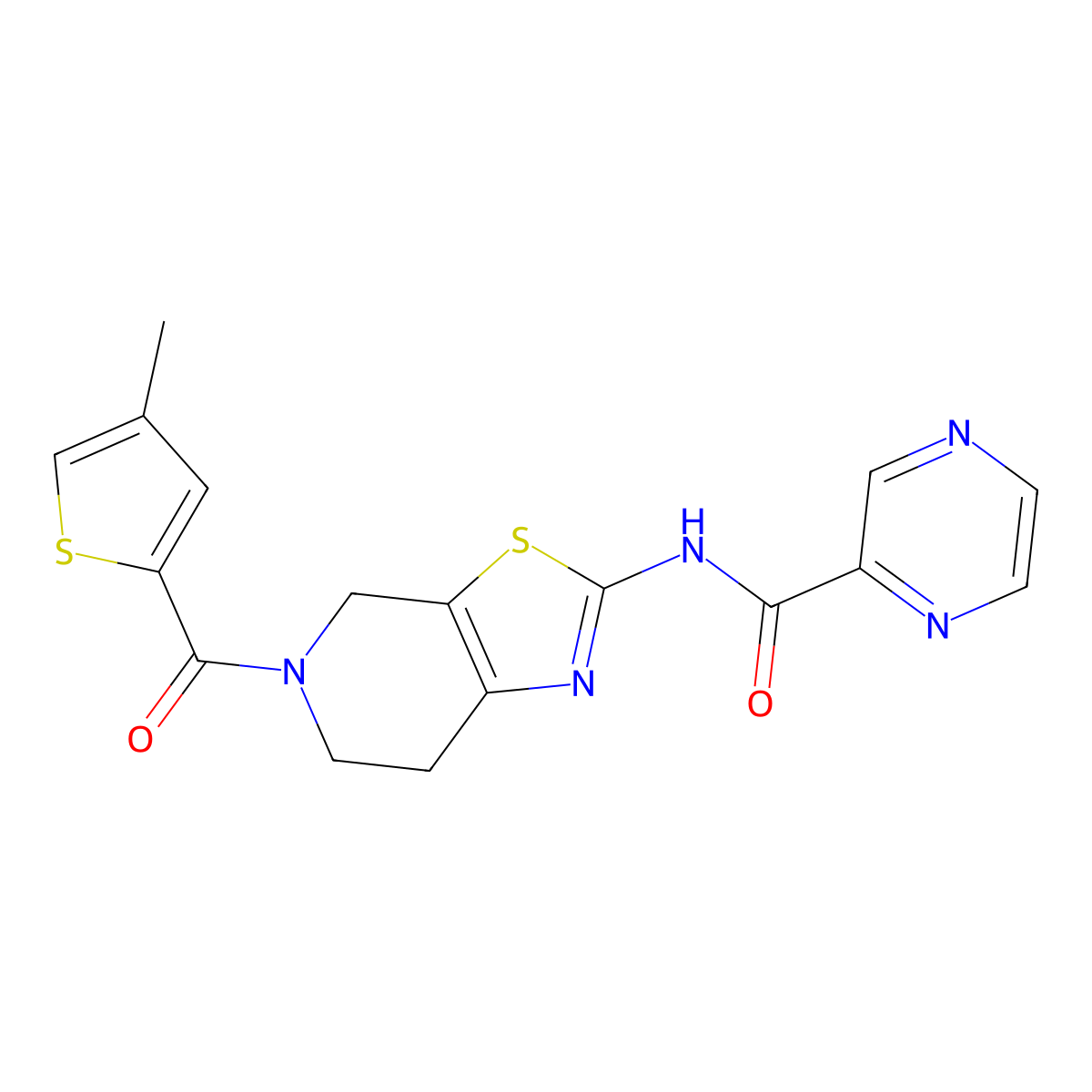 N-(5-(4-methylthiophene-2-carbonyl)-4,5,6,7-tetrahydrothiazolo[5,4-c]pyridin-2-yl)pyrazine-2-carboxamide molecular structure, CAS 1351641-15-0