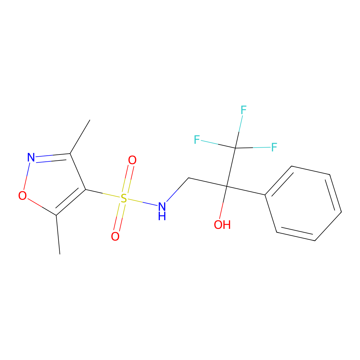 3,5-dimethyl-N-(3,3,3-trifluoro-2-hydroxy-2-phenylpropyl)isoxazole-4-sulfonamide molecular structure, CAS 1351641-19-4