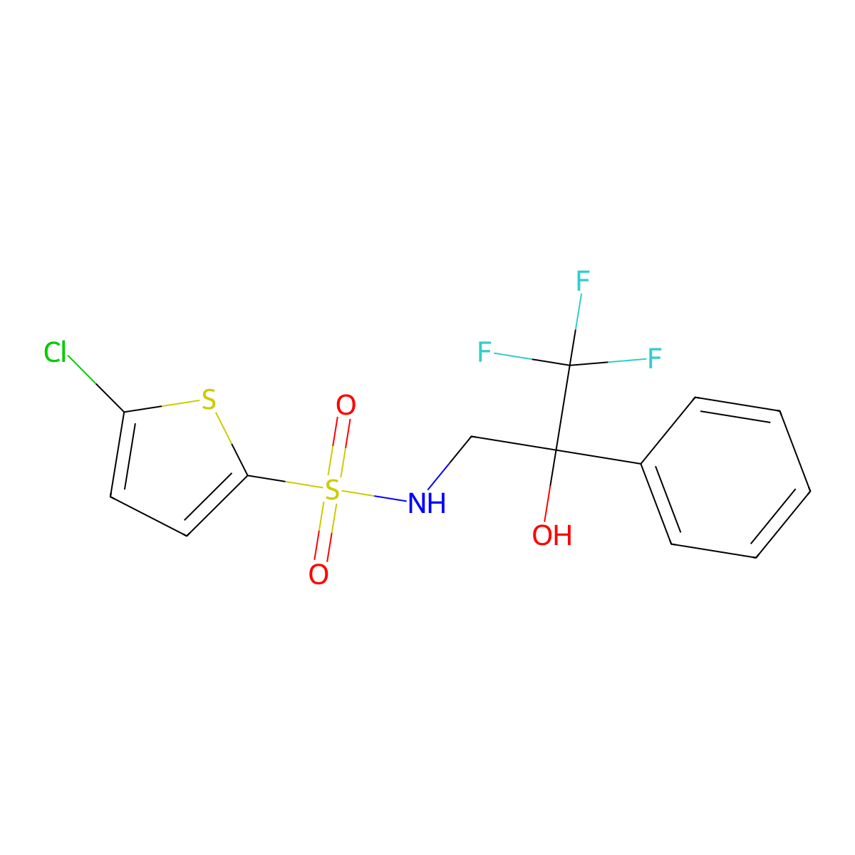 5-chloro-N-(3,3,3-trifluoro-2-hydroxy-2-phenylpropyl)thiophene-2-sulfonamide molecular structure, CAS 1351641-30-9