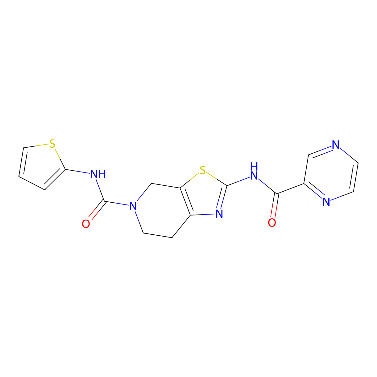 2-(pyrazine-2-carboxamido)-N-(thiophen-2-yl)-6,7-dihydrothiazolo[5,4-c]pyridine-5(4H)-carboxamide molecular structure, CAS 1351641-31-0
