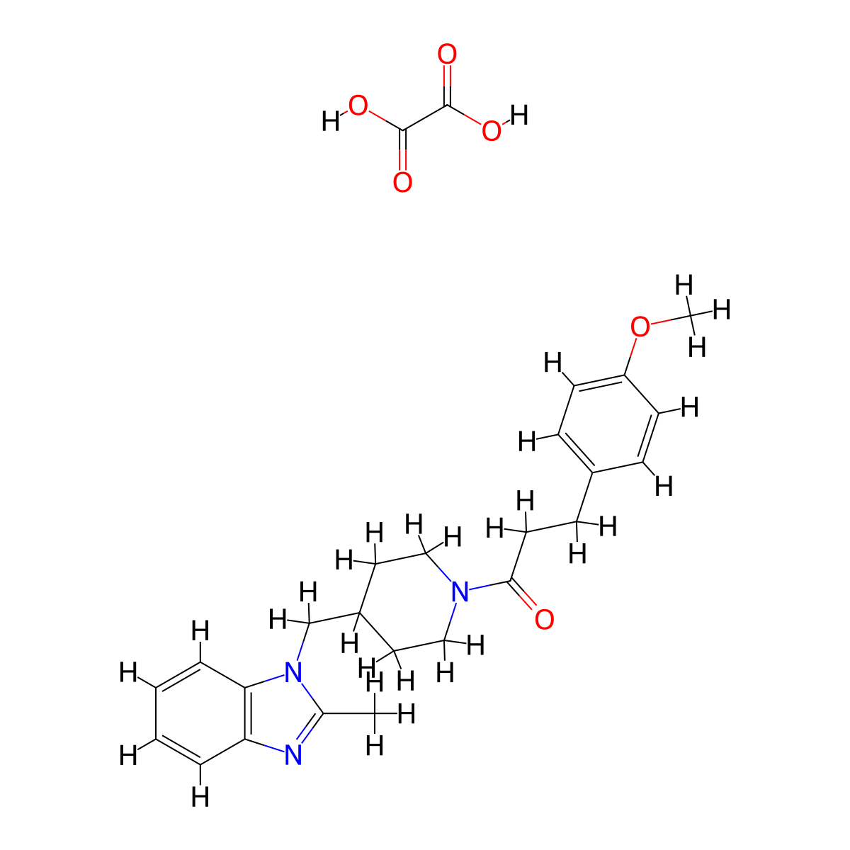 3-(4-methoxyphenyl)-1-(4-((2-methyl-1H-benzo[d]imidazol-1-yl)methyl)piperidin-1-yl)propan-1-one oxalate molecular structure, CAS 1351641-33-2