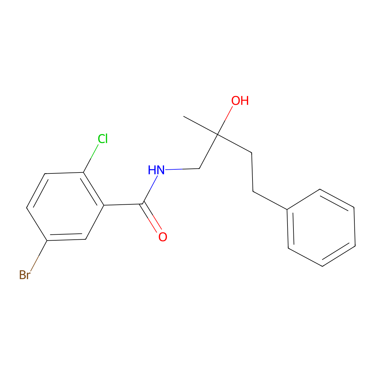 5-bromo-2-chloro-N-(2-hydroxy-2-methyl-4-phenylbutyl)benzamide molecular structure, CAS 1351641-36-5