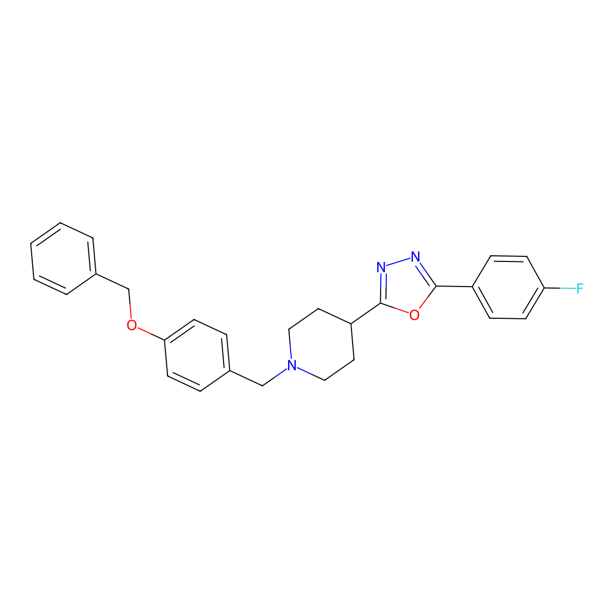 2-(1-(4-(Benzyloxy)benzyl)piperidin-4-yl)-5-(4-fluorophenyl)-1,3,4-oxadiazole molecular structure, CAS 1351641-38-7
