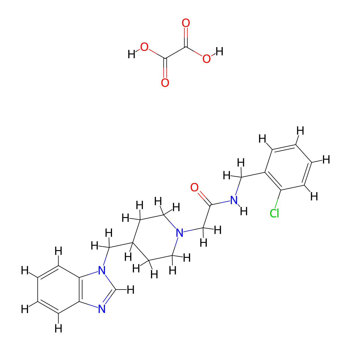 2-(4-((1H-benzo[d]imidazol-1-yl)methyl)piperidin-1-yl)-N-(2-chlorobenzyl)acetamide oxalate molecular structure, CAS 1351641-40-1