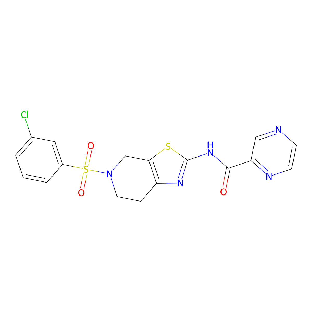N-(5-((3-chlorophenyl)sulfonyl)-4,5,6,7-tetrahydrothiazolo[5,4-c]pyridin-2-yl)pyrazine-2-carboxamide molecular structure, CAS 1351641-44-5