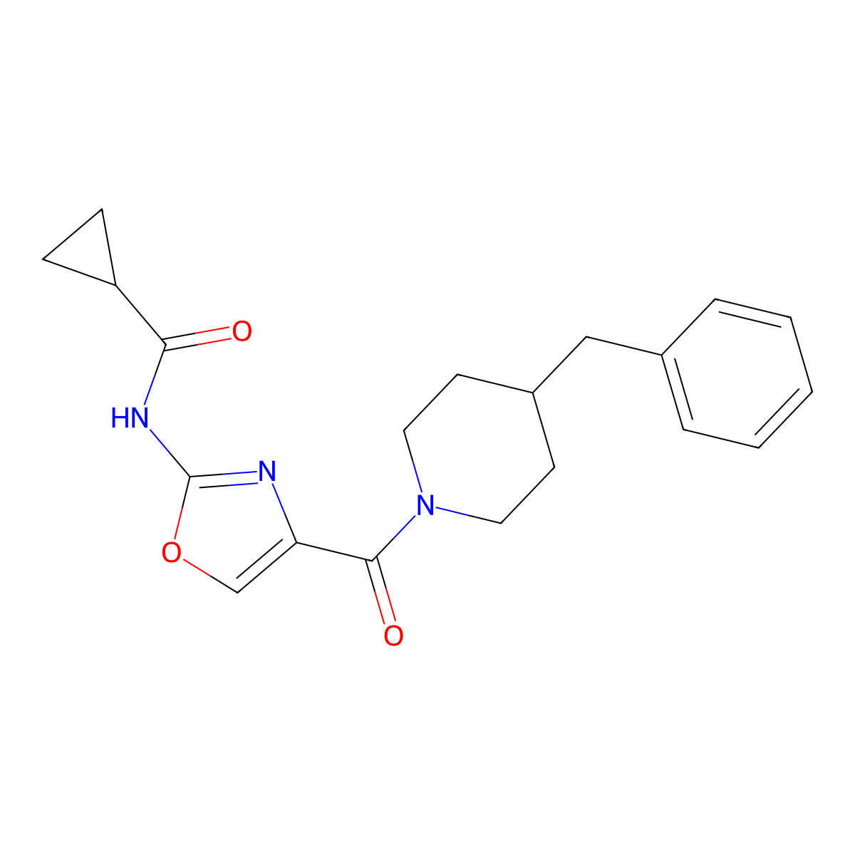 N-(4-(4-benzylpiperidine-1-carbonyl)oxazol-2-yl)cyclopropanecarboxamide molecular structure, CAS 1351641-51-4
