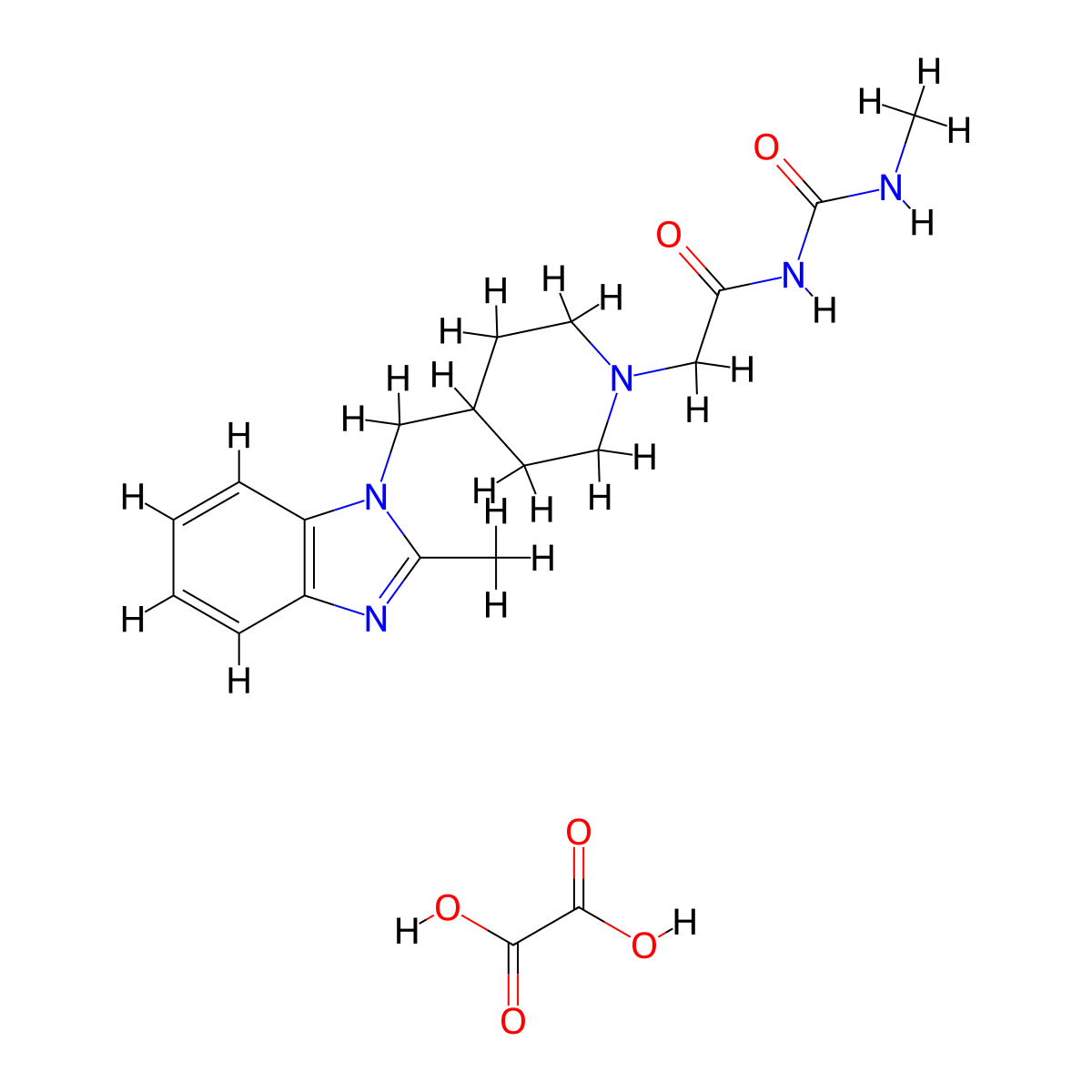 2-(4-((2-methyl-1H-benzo[d]imidazol-1-yl)methyl)piperidin-1-yl)-N-(methylcarbamoyl)acetamide oxalate molecular structure, CAS 1351641-62-7
